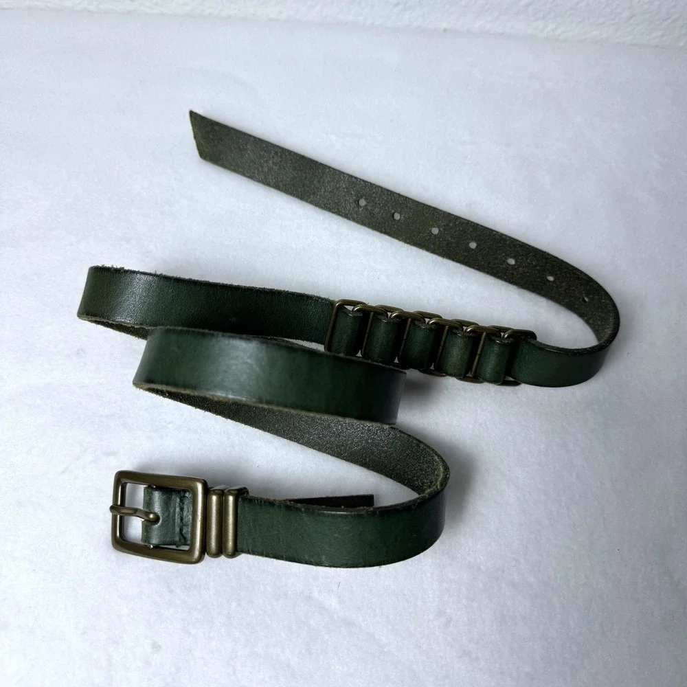 Y2K Gap Green Leather Belt Womens Small Gold Tone Buckle Utility Grunge Punk